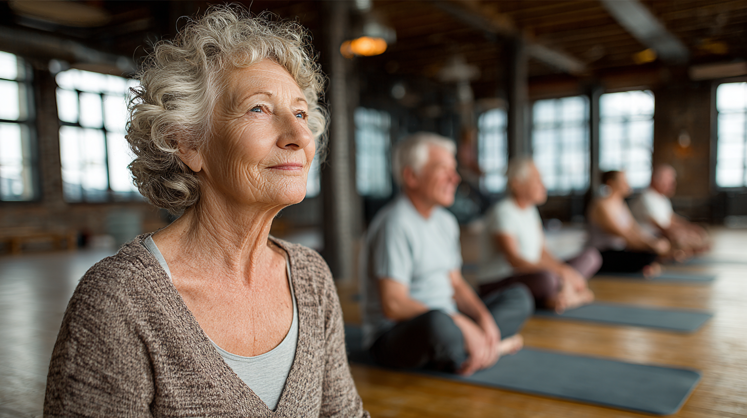 Група людей старшого віку займається медитативними вправами в спокійній атмосфері